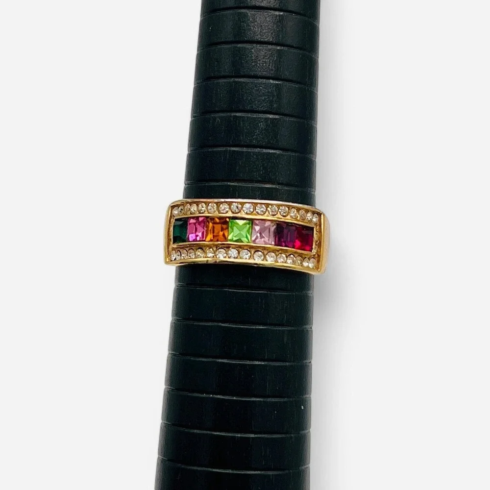 Vintage 18K Gold‎ HGE Womens Ring Multi Gem Sz 8.5